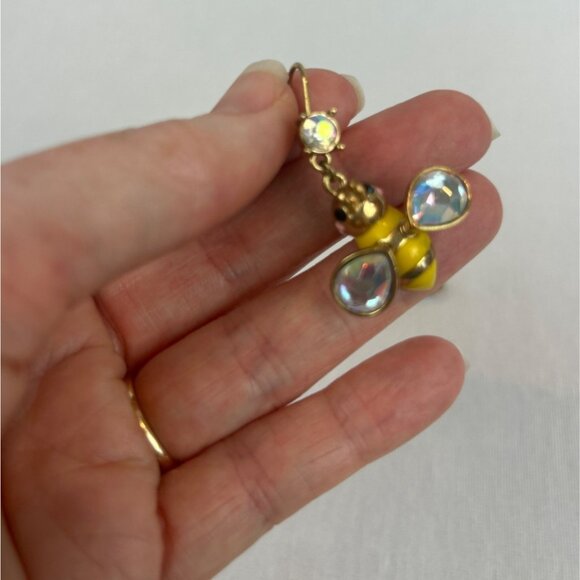 Betsey Johnson Bumble Bee Dangle Earrings Yellow Enamel Crystal Accents - Picture 7 of 9
